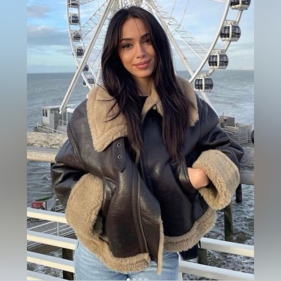 Zara Faux Leather Shearling Jacket - Picture 3 of 7